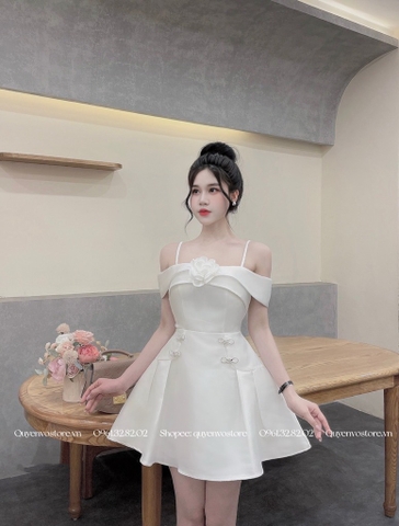 Đầm tafta 2 dây trễ vai