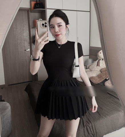 Đầm body tay con xếp li xòe - Freesize