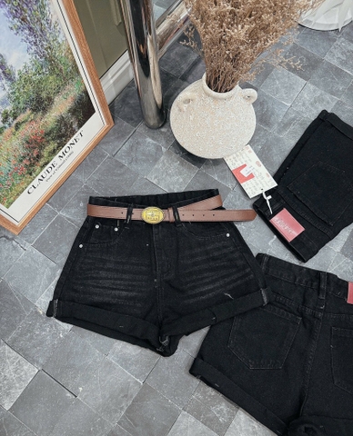 Quần jean đùi xắn lai - 0330 Đen