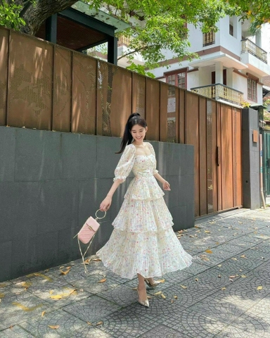 Đầm maxi hoa tầng dập li
