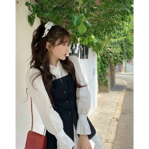 Set đầm sơ mi kèm gile