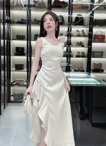 Đầm maxi lụa cúp ngực nơ vai