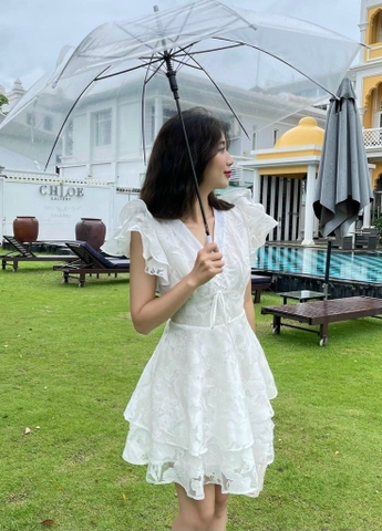 Đầm trắng hoa nổi tay tiên - S