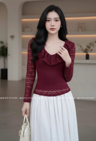 Áo ren ôm body cổ V bèo - Đỏ 1511