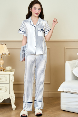 MÃ CLTN1 - BỘ NGẮN TAY QUẦN DÀI KẺ SỌC XANH THAN - TRẮNG