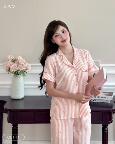 MÃ CLTH - BỘ NGẮN TAY QUẦN DÀI THÔ COTTON HÀN KẺ TIM