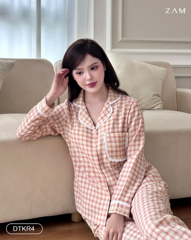 MÃ DTKR - BỘ DÀI TAY KẺ VISCOSE PHỐI REN