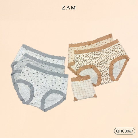 MÃ QHC3067 - QUẦN LÓT  COTTON PHỐI REN ĐÍNH NƠ
