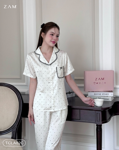 MÃ TCLA82 - BỘ NGẮN TAY QUẦN DÀI CHẤM BI PHỐI VIỀN KẺ CARO
