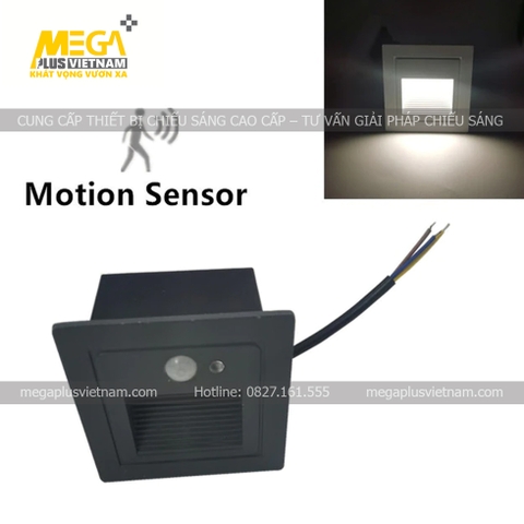 Đèn LED âm tường - Đèn âm bậc cầu thang vuông có cảm biến cao cấp