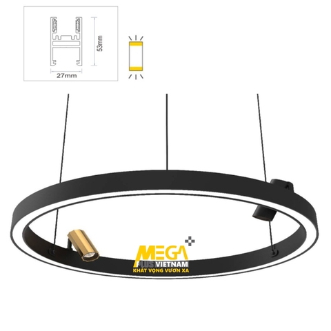 Thanh ray nam châm tròn phát sáng 2 mặt treo thả cao cấp D1200mm