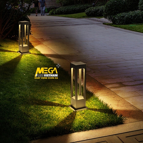 Đèn LED 4 cạnh cột nhôm đúc vuông sân vườn biệt thự cao cấp