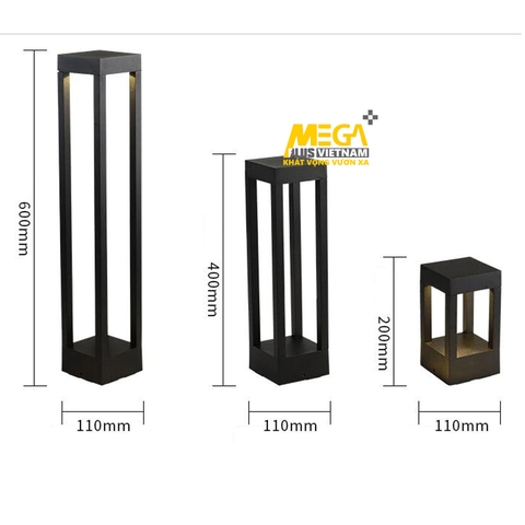 Đèn LED 4 cạnh cột nhôm đúc vuông sân vườn biệt thự cao cấp