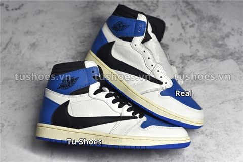 So Sánh Chất Lượng Tốt Nhất Chuẩn Tu Shoes giống 98% Real | Travis Scott x Fragment Design x Jordan 1 High OG 'Royal Blue'