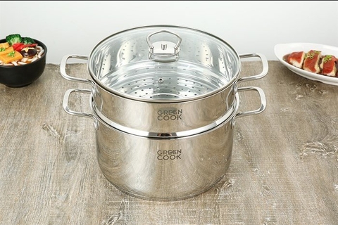 Nồi xửng hấp inox đa năng 24cm Greencook GCSTO2-24IH (1tx4)