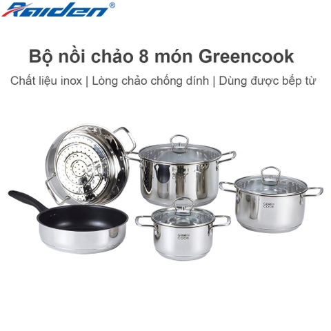 Bộ nồi chảo inox 8 món Greencook GCS241-T1