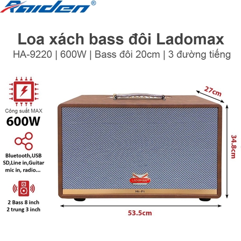 Loa xách Bass đôi 20cm Ladomax Ha-9220
