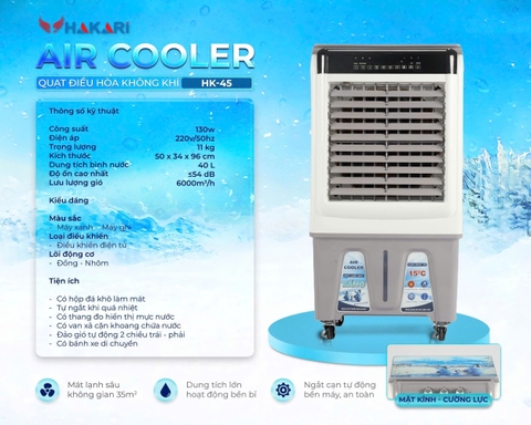 Quạt làm mát 45L điện tử Hakari HK45 Remote