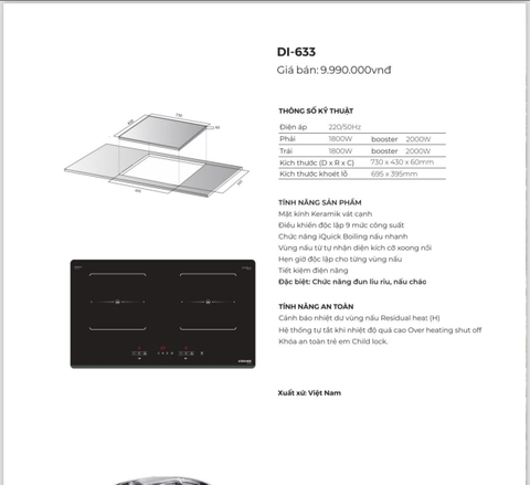 Bếp điện từ đôi Kocher DI-633