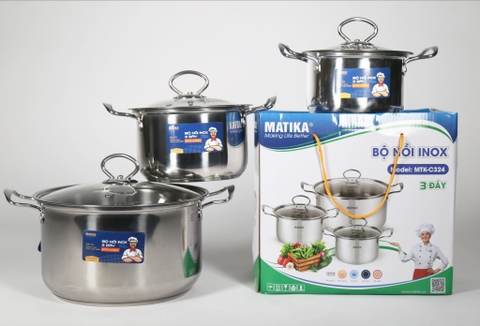 Bộ 3 nồi Inox 3 đáy Matika MTK-C324