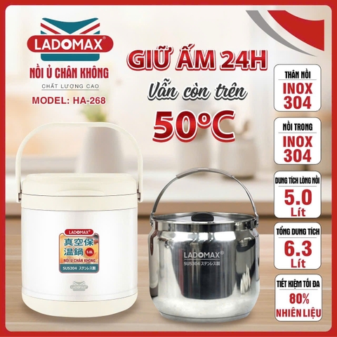 Nồi ủ chân không 5L Ladomax Ha-268, Inox 304