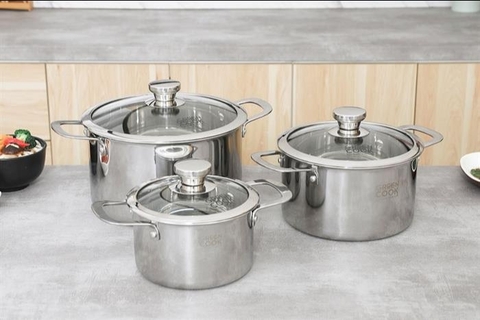 Bộ 3 nồi inox 3 lớp nguyên khối nắp kính GreenCook GCS256-T1 (1tx4)