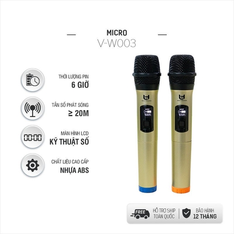 Micro không dây đa năng UHF 2 tay V-W003