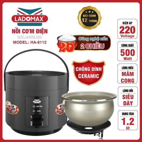 Nồi cơm điện 1.2L giữ ấm 2D Ladomax Ha-8112 (1tx4)