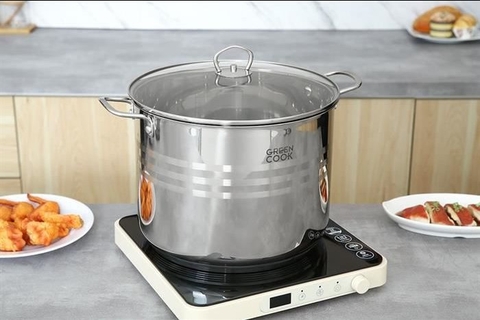 Nồi luộc gà inox 5 đáy nắp kính 28cm Greencook GCS243-28IH (1tx4)
