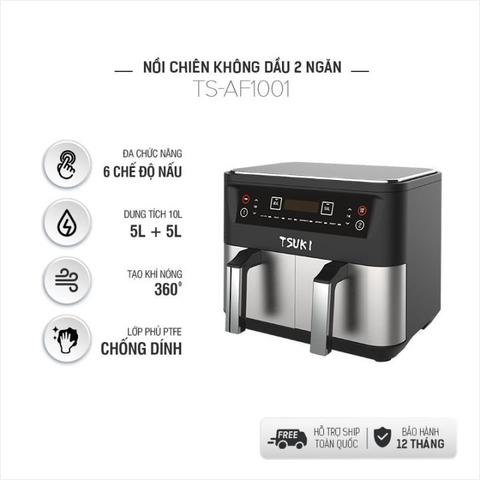 Nồi chiên không dầu 2 ngăn 10L Tsuki TS-AF1001