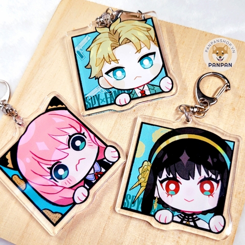 Móc khóa anime Spy x Family vuông (6cm) Anya, Loid, Yor