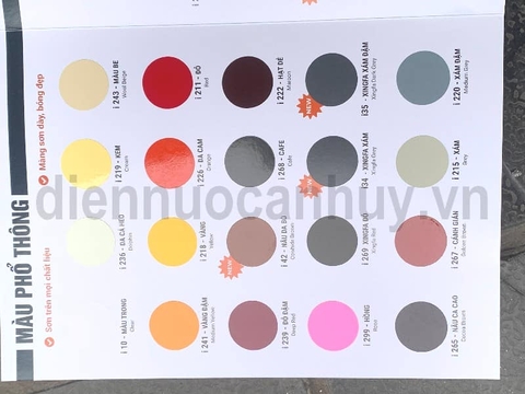 Bảng mã mầu sơn indu mầu phổ thông