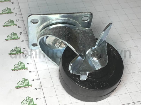 Bánh xe cao su có khóa đế vuông xoay phi 50 cao 60 mm (5x6 cm)
