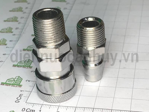 Bộ Khớp Nối Nhanh Khí Nén Berrylion SM30 + PM30 (Ren Ngoài 38 17mm). Đầu nối hơi tự động bằng thép xi mạ cao cấp dùng cho máy nén khí