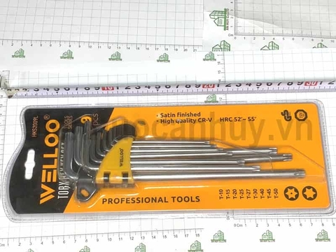 Bộ lục giác hoa thị Welloo 9 thanh T10 đến T50 có lỗ