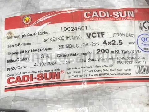 Dây điện 4 lõi mềm tròn Cadisun VCTF 4x2.5 xám