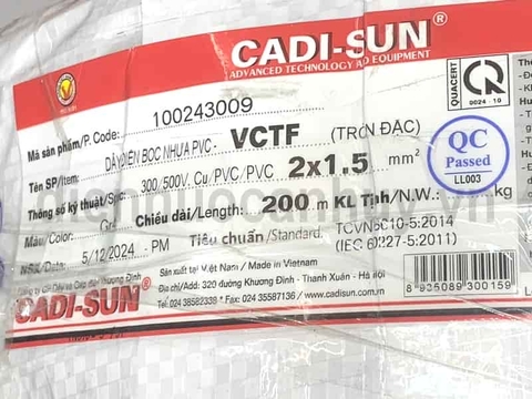 Dây điện đôi mềm tròn Cadisun VCTF 2x1.5 xám