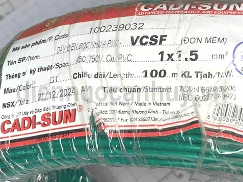 Dây điện đơn Cadisun VCSF 1x1.5 Xanh lá