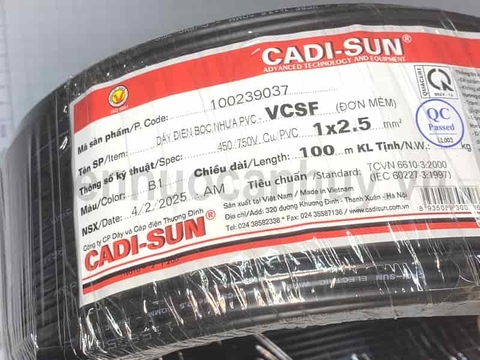 Dây điện đơn Cadisun VCSF 1x2.5 đen