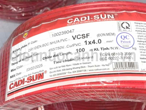 Dây điện đơn Cadisun VCSF 1x4.0 đỏ