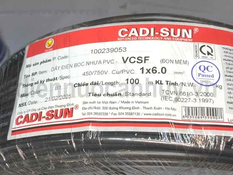 Dây điện đơn Cadisun VCSF 1x6.0 đen