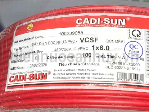 Dây điện đơn Cadisun VCSF 1x6.0 đỏ