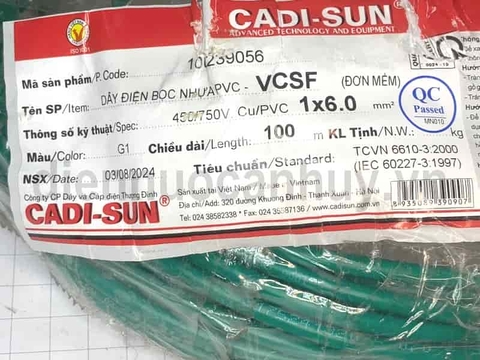 Dây điện đơn Cadisun VCSF 1x6.0 xanh dương
