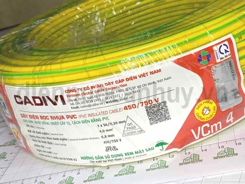 Dây điện đơn mềm Cadivi VCm 1x4 (1x56/0.30) tiếp địa
