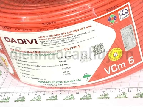 Dây điện đơn mềm Cadivi VCm 1x6 (1x84/0.30) đỏ