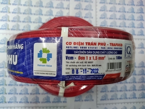 Dây điện trần phú 1x1.5 mầu đỏ