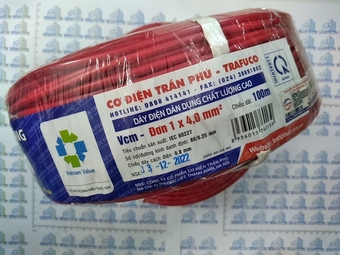 Dây điện trần phú 1x4.0 mầu đỏ