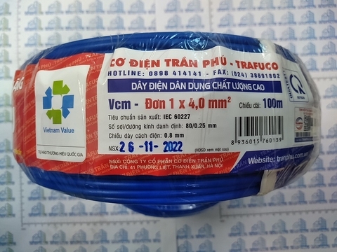 Dây điện trần phú 1x4.0 mầu xanh