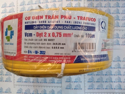 Dây điện đôi trần phú Vcm-dẹt 2x0.75 ô van