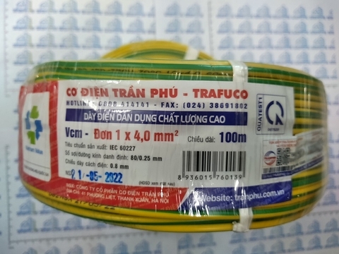 Dây điện trần phú 1x6.0 mầu tiếp địa